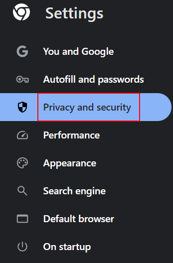 To delete cookies in Chrome, Click Privacy and Security.