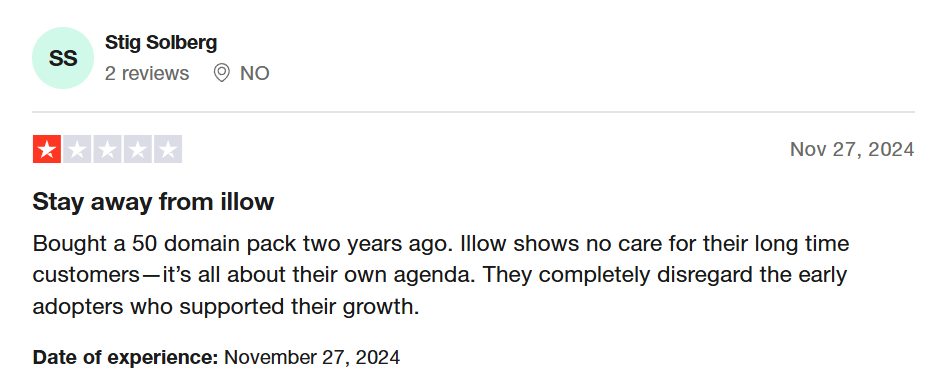 Customer’s review of the Illow CMP on Trustpilot